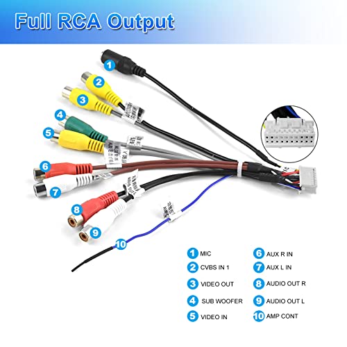 Hikity Android Car Stereo Radio Rca Cable Wire Harness Cord Assembly With 9 Rca Female Plugs For Car Audio Video Player Support External Mic Sub #TOP3