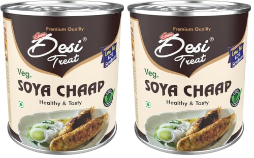 Image of Desi Treat Veg SOYA Chaap | Protein-Rich Vegetarian Meat Alternative | Ready to Cook Plant-Based SOYA Chaap Sticks | Ideal for Curry, Tandoori, Gravy & Snacks (800g) (Pack of 2)