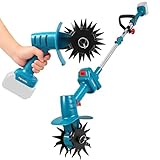 電動耕運機 家庭用 コードレス マキタ18Vバッテリー互換性 手持ち式電動耕うん機 耕幅200mm 耕深170mm 回転数280r/min【12歯160mm直径マンガン鋼波型ブレード·130cmの折りたたみ式延長ロッド·回転機能付き】 小型耕運機 強力 簡単操作 取り外し可能 収納簡単 家庭菜園·田んぼ·土壌耕作·除草に適用(バッテリ・充電器別売）