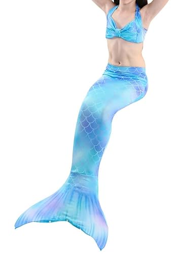 5Pcs Girls Swimsuit Mermaid Tails for Swimming Princess Bikini Bathing Suit Set Can Add Monofin 4T 6T 8T 10T 12T (as1, age, 4_years, Sky Blue)