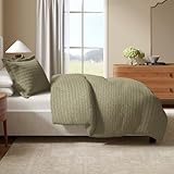Great Bay Home 100% Natural Cotton Duvet Cover Set, King/California King Size - Honeycomb Waffle Eucalyptus Green Duvet Cover with Button Closure & 2 Pillow Shams - Boho Bedroom Decor
