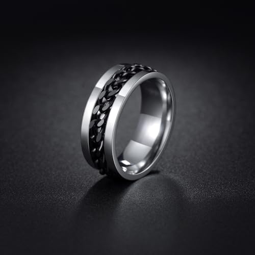 Udolfly Mens Fidget Rings Anxiety Rings for Men Womens Chain Spinner Rings for Adults Titanium Steel Ring Chain Black Size 7