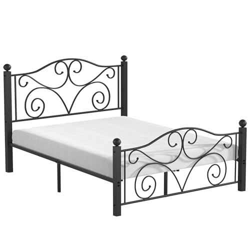 Image of VECELO Full Size Bed Frame with Headboard and Footboard, Heavy Duty Metal Slat Support, Platform Mattress Foundation, No Box Spring Needed, Easy Assembly, Dark Black