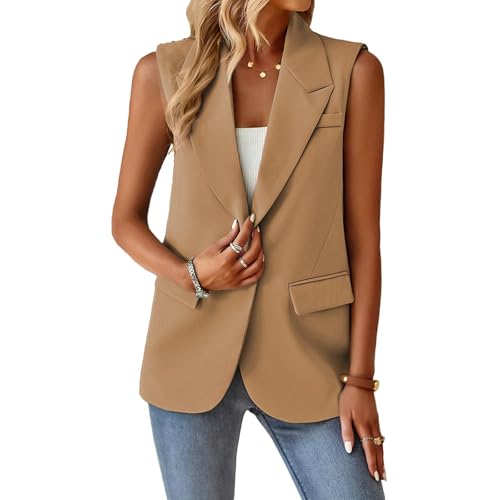 Blazer Vest for Women Sleeveless Vest Tops Open Front Casual Blazer Single Button Work Office Suit Jacket Waistcoat3