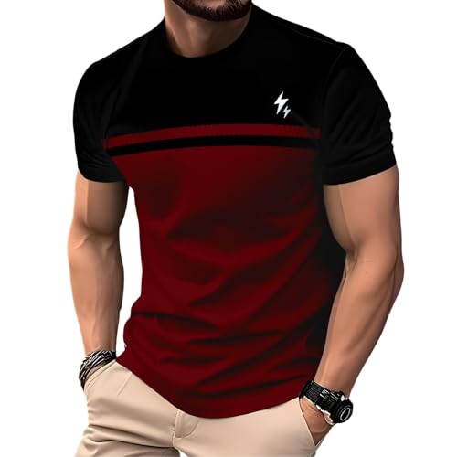 Tenna Teki Men's 3D Printed T-Shirt Striped Breathable Moisture-Wicking Short Sleeve Round Neck Casual Tee
