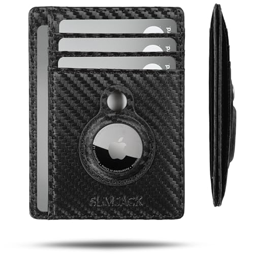 SlimJack® Cartera con compartimento AirTag – Cartera delgada con compartimento AirTag – Tarjetero con protección RFID – Cartera pequeña para hombre – Smart Wallet para tarjetas y Apple AirTag, gris