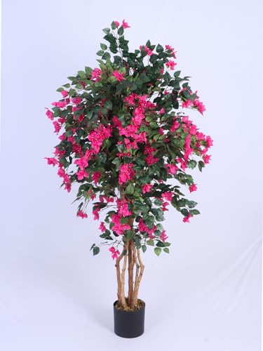Image of Artificial Bougainvillea Flowers Plants with Pot for Interior Decor /Home Decor /Office Decor (6 Feet, Pink)