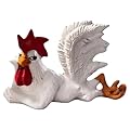 PUXING White Rooster Statue - Enchanting Posture, Lying Down, Winking, Garden Decor