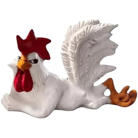 PUXING Rooster Decor with Long Eyelashes White Rooster Statue Enchanting Posture Rooster Decor Garden Chicken Rooster Lying Down Sculpture Funny Winking Rooster Statue(Color:White) Cover