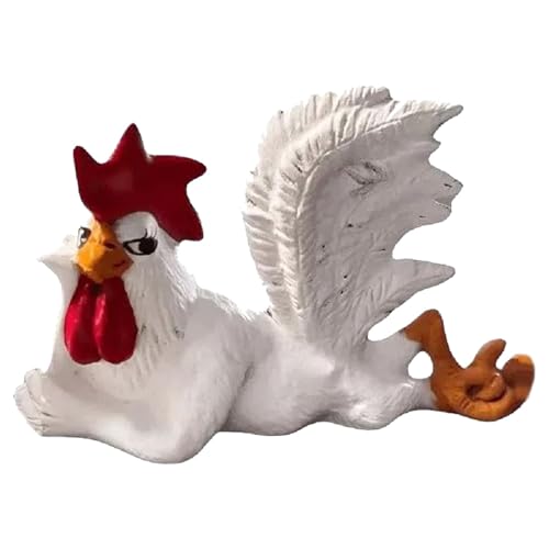 PUXING White Rooster Statue - Enchanting Posture Lying Down Winking Garden Decor