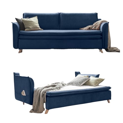 MIUFORM Charming Charlie Slim mit Bettkasten | 3 Sitzer Sofa | 225 x 90 x 85cm Couch | Klappsofa mit Schlaffunktion (Navy Blau)