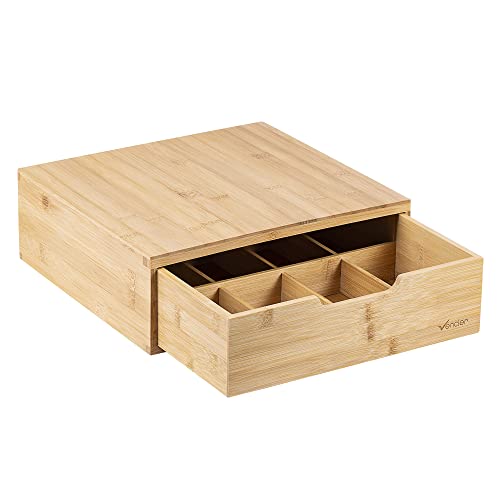 Vencier Bamboo Coffee Pod Holder | 64-Pod Capacity | Compatible with Tassimo Pods | Multi-Purpose Coffee Machine Stand | Pod Drawer Organizer | Wooden Kitchen Storage for Coffee & Tea Pods