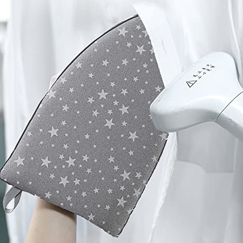 Garment Steamer Ironing Glove, Waterproof Heat Resistant Anti Steam Mitt with Finger Loop, Complete Care Protective Garment Steaming Mitt Accessories for Clothes (Grey stars)