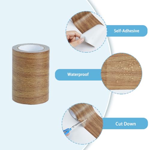 Image of Wood Grain Tapes 3inchx15feet Wood Colored Stickers Camel Self Adhesive Wood Grain Repair Patch Upholstery Wood Duct Tape Durable Multi-Use Adhesive Patch for Doors Floor Furniture