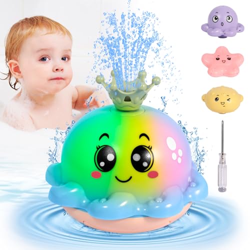 PQETBV Juguete de Baño para Bebés, Juguete de Baño Luminoso con 3 Colores de Luz Led, Pulpo InduccióN AutomáTico Chorro De Agua Spray Juego de Piscina Regalos para Bebe 1 Año
