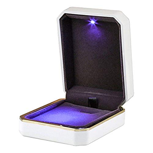LED sieraden geschenkdoos geval elegante fluwelen ketting hanger doos armband doos met LED-licht voor sieraden display bruiloft verloving Valentijnsdag wit maat: 2,7 "x 3,5 "x 3,5 cm