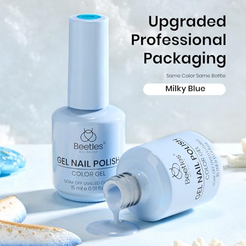 Image of Beetles Blue Gel Polish - 15ML /0.51Fl Oz, Milky Blue Gel Nail Polish, Color-Matched Bottle, Soak-Off UV LED, Long-Lasting Holiday & Summer Nails Art for DIY Beginners & Salon Pros