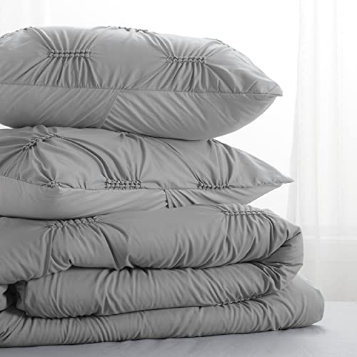 Bedsure Grey Queen Comforter Sets - 3 Pieces Bed Set, Pinch Pleat Pintuck Comforter Bedding Set With Stretchy Embroidery Down Alternative Comforter & 2 Pillow Shams, Kids Comforter Sets #TOP6