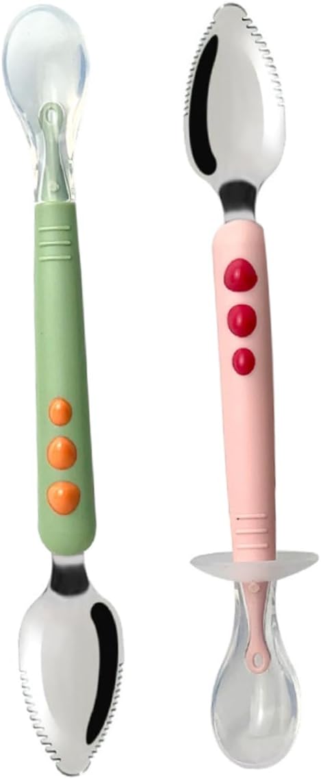SHOWERORO 2pcs Silicone Spoon Dual Head Food Scraper Soft Feeding Utensils for Boy Girl Ergonomic Design for LED Weaning Safe and Comfortable Feeding