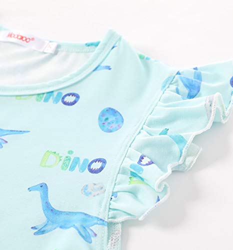 Modaioo Girls Nightgown Nightshirt Pajamas 2 Packs Dinosaurs Flutter Sleeve Nightdress Sleepwear Pajamas Dress(2002,Dino2&Dino3,150) #TOP4