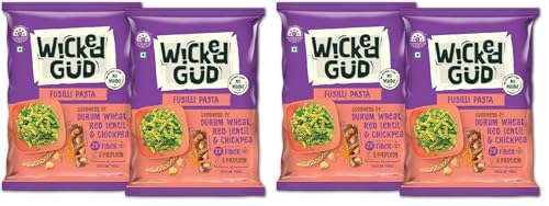 Image of WickedGud 2X Fiber Fusilli Pasta | No Maida | Durum Wheat Semolina | Brown Rice | Red Lentils | Healthy Diet Pasta - 400gm x 2 (Pack of 2)