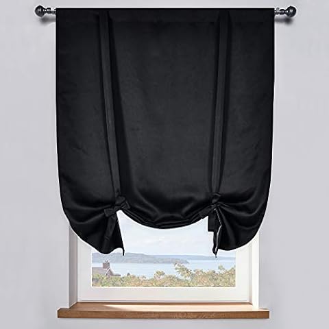 DONREN 99% Blackout Thermal Insulated Adjustable Tie Up Shade Curtain with Rod Pocket Top - 42 Wide by 63 Inch Long (Black,1 Panel) Cover