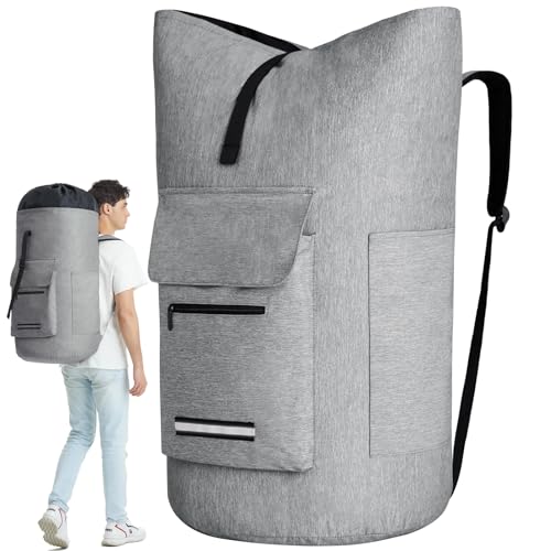 Laundry Backpack Bag, 115L Extra Large Laundry Bag with Straps, Heavy Duty Laundry Backpack with 4 Pockets, Sturdy College Backpack Laundry Bags, XL Laundromat Bags for College Dorm Room, Apartment