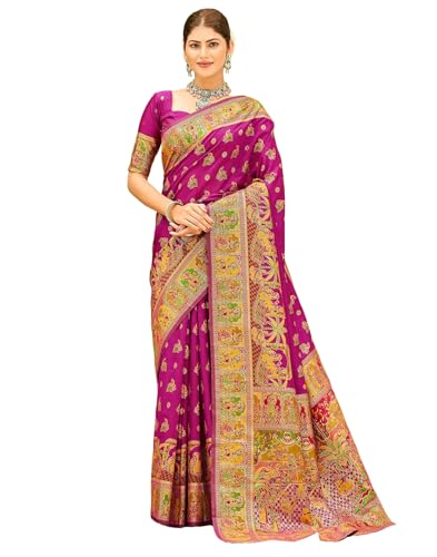 Image of SIRIL Women's Banarasi Silk Jacquard Zari Work Saree With Unstitched Blouse Piece