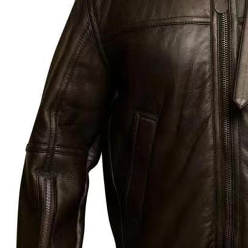 Mens Lapel Faux Fur Collar Thicken Bomber Overcoat Vintage Thicken Fuzzy Leather Jacket Winter Warm Coat3