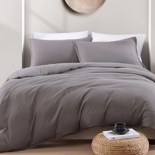 LANE LINEN Double Duvet Cover Set Grey - Pre Washed Soft Microfibre Polyester Duvet Cover with Pillow case - Bedding Quilt Cover Set
