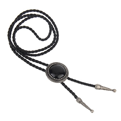 Image of GelConnie Bolo Tie for Men Women Western Cowboy Turquoise Leather Necktie | Natural Stone Bolo Tie Necklace for Women Rodeo Cowboy Leather Necktie Native American Western Cowgirl Ties Adjustable Cord