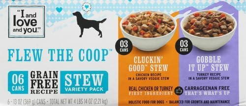 I and love and you Dry Dog Food Lamb + Bison - High Protein, Real Meat, Prebiotics + Probiotics, 11lb Bag + Wet Dog Food Flew The Coop Variety - Chicken + Turkey, Grain Free, Filler Free 13oz can, 6pk