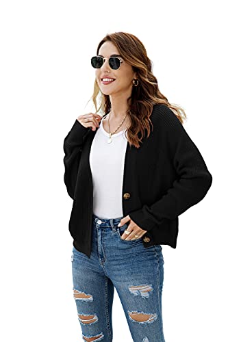 TASAMO Women's Long Sleeve Knit Sweater Open Front Cardigan Button Loose Outerwear3