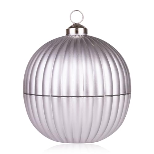 Bougie parfumée Accentra dans une boule en verre argentée avec couvercle, 150 g, parfum : Coton, bougie décorative de Noël, cadeau pour femme, décoration de Noël argentée, boule de sapin de Noël