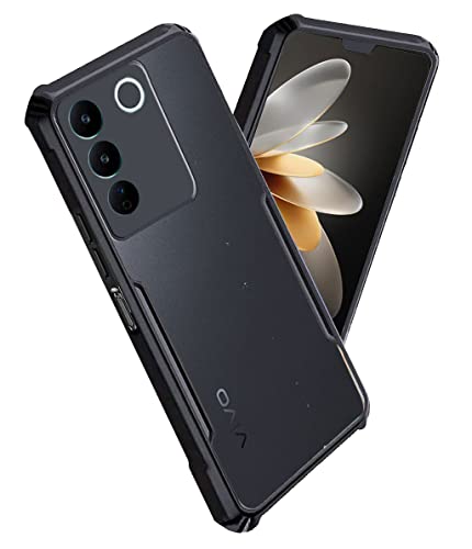 Image of A rtistque Clear Hard Transparent Acrylic Armor Anti-Drop Shockproof TPU Edge Back Cover Case for Vivo V27 - Black