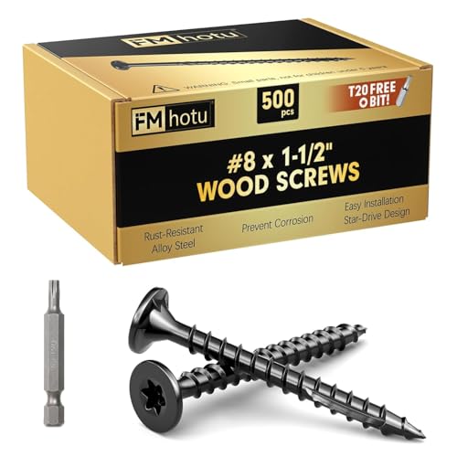 Image of #8 x 1-1 /2 inch Deck Screws, 500Pcs Star Drive Wood Screws, Rust Resistant Timber Screws for Timber /Log /Landscaping Wood, T20 Star Bit Included, Black
