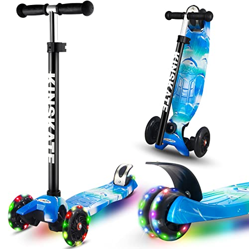 Cutemelo Trotinette Enfant 3 Roues de 3 à 12 Ans Trottinette Trois Roues avec LED Lumières Clignotantes et Guidon Réglable en Hauteur Scooter Antidérapant pour Filles et Garçons (Bleu dégradé)