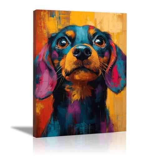 Cuadros modernos de lienzo con pintura abstracta de perro azul enmarcado de 20x30
