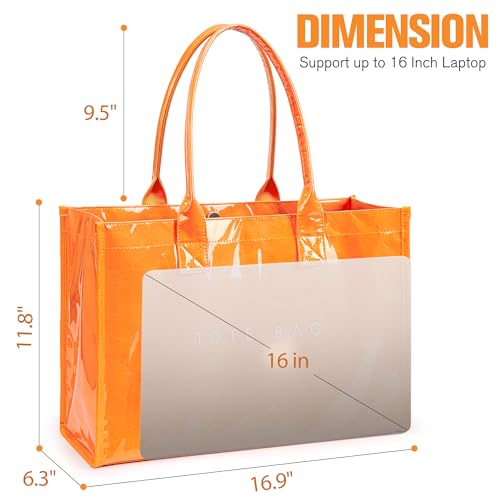 Image of KALIDI PVC Tote Bag Women's Kraft Paper Work Handbags Purses with Top Handle