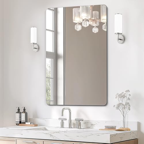 Image of USHOWER Frameless Bathroom Mirror for Over Sink, 24x36 Inch Rectangle Wall Vanity Mirror for Bathroom, Bedroom, Entryway, Polished Edge, Tempered Glass | 24x36 Inch Rectangle Wall Vanity Mirror for Bathroom, Bedroom, Entryway, Polished Edge, Tempered Glass, Hardware Inclued