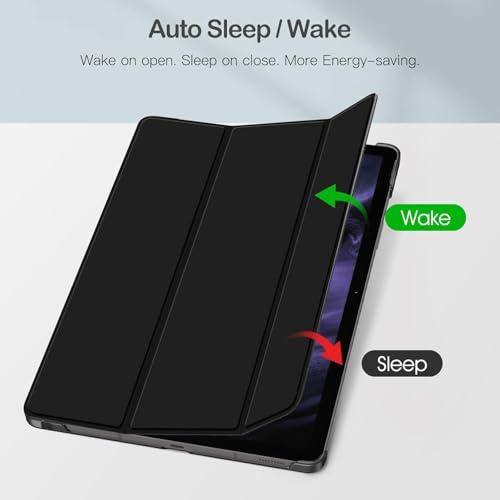 Image of MOCA Case for Samsung Galaxy Tab S10 Plus / S9 Plus 12.4-Inch, Translucent Back Tri-Fold Stand Cover, Supports S Pen Charging, Auto Wake /Sleep, Protective PU + PC Tablet Case (Black)