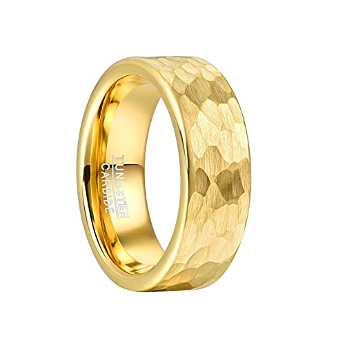 Vakki Gold Wolfram Ring für Herren 8mm Gehämmerter Ehering Schlichter Herrenring für Hochzeit, Verlobung, Versprechen, Größe 62(19.7)