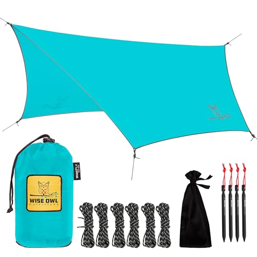 Wise Owl Outfitters Hammock Rain Fly &ndash; Waterproof Camping Tarp Cover with Tent Stakes & Carry Bag, Ultralight Shelter for Backpacking & Outdoor Shade