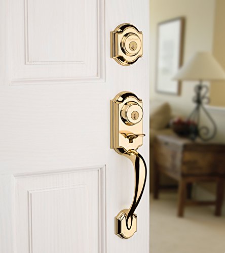Kwikset Montara Front Door Lock Handle and Deadbolt Set, Entry Handleset Exterior with Interior Door Knob, Polished Brass, Pick Resistant SmartKey Rekey Deadbolt Security - image 2