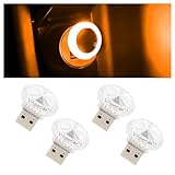 Hovom 4PCS USB LED Car Interior Atmosphere Lamp, Portable Mini Car LED Night Light Decoration, Plug-in USB Automotive Ambient Lighting Kit, Universal for Cars SUVs Trucks RVs (Yellow)