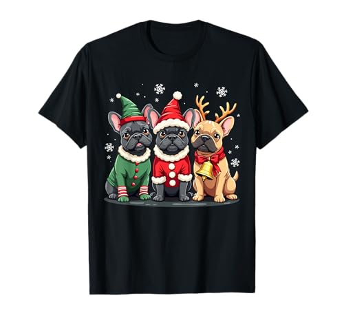 Bulldog Francés Navidad Perros Divertido Santa Reno Elfo Camiseta