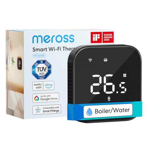 meross Thermostat Connecté Encastrable, Thermostat WiFi pour Chaudière Gaz/Chauffage au Sol à Eau, Filaire Compatible avec Alexa et Google Home, Commande Vocale et Contrôle à Distance