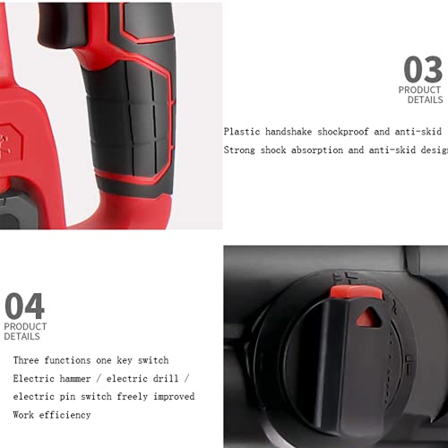 SXTYMV Bohrhammer Schlagbohrmaschine Abbruchhammer Hammerbohrmaschine Bürstenlose wiederaufladbare Lithiumbatterie in… – Bild 5