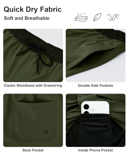 Image of Mens Swim Trunks with Compression Liner 2 in 1 Quick Dry Swimming Shorts Swimwear Bathing Suits with Pockets