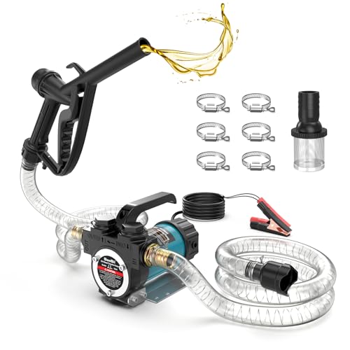SEESII Elektrische Dieselpumpe 12V: 50 l/min Kraftstoffpumpe mit Düse und Schläuchen zum Fördern von Diesel, Kerosin und Heizöl, 200W tragbare Ölpumpe für Boot, LKW, Haus und Landwirtschaftsbetankung